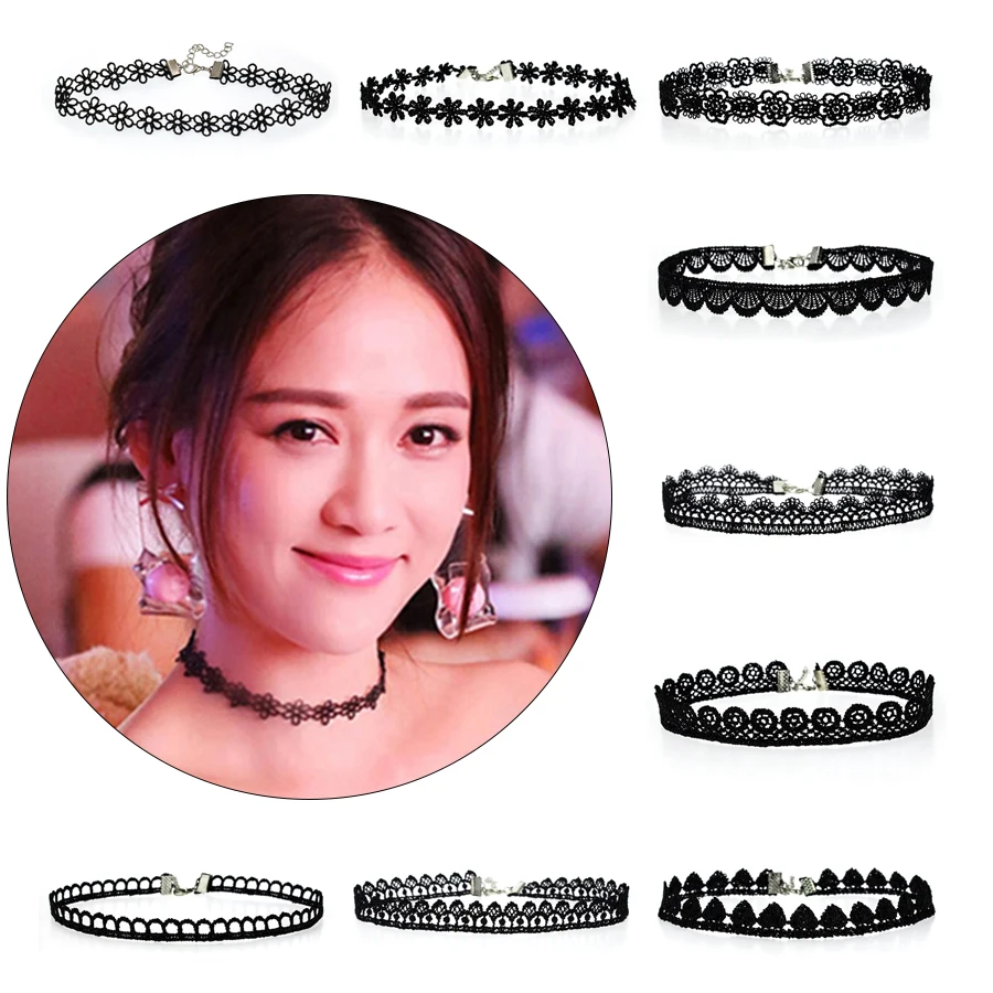 1 шт. модное тканевое ожерелье черное кружевное тату чокер цепочка до ключиц для