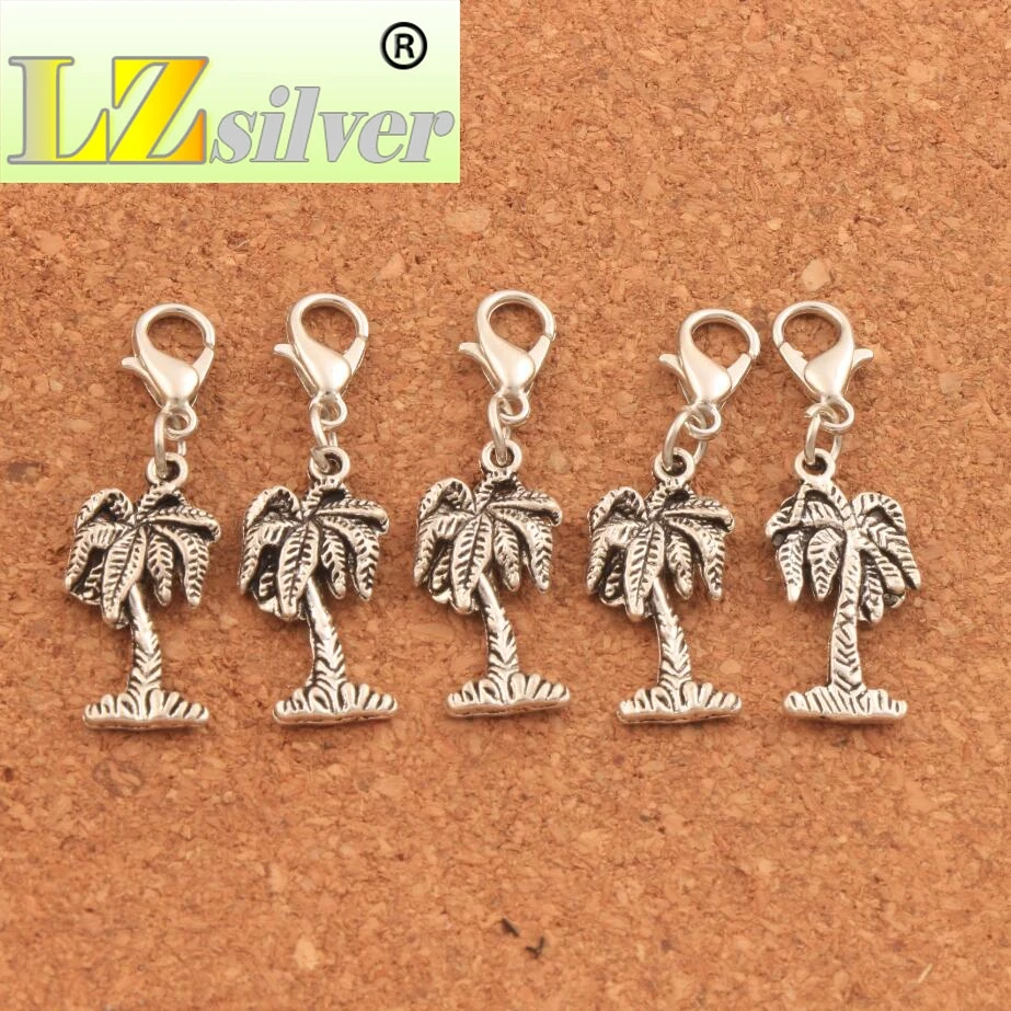 100PCS Zinc Alloy  High Tropical Coconut Trees Lobster Claw Clasp Charm Beads 35.9x11.2mm Jewelry DIY C1614