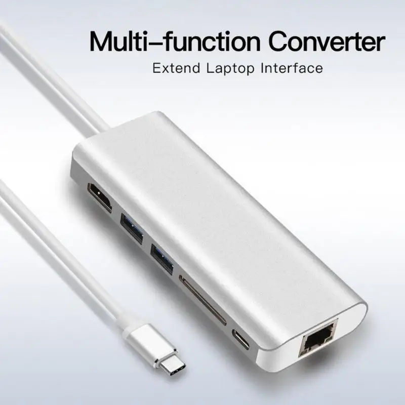6 в 1 Многофункциональный TYPE-C концентратор USB-C к USB3.0 HDMI RJ45 PD адаптер карты памяти Plug and Play без программного обеспечения драйвера