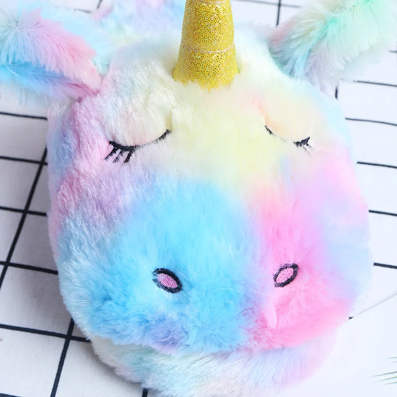One size Winter Gradient rainbow cartoon animals unicorn plush slippers ladies indoor floor home women shoes