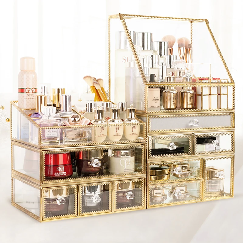 

Crystal Lipstick Holder Makeup Organizer Necklace Dressing Table Makeup Brush Jewelry Sundries Storage Box Make Up Finishing Box