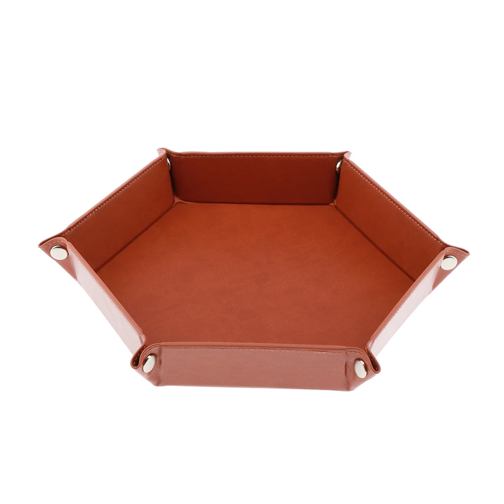 Dice Holder PU Leather Folding Hexagon Tray for RPG, DND and Other Table Games