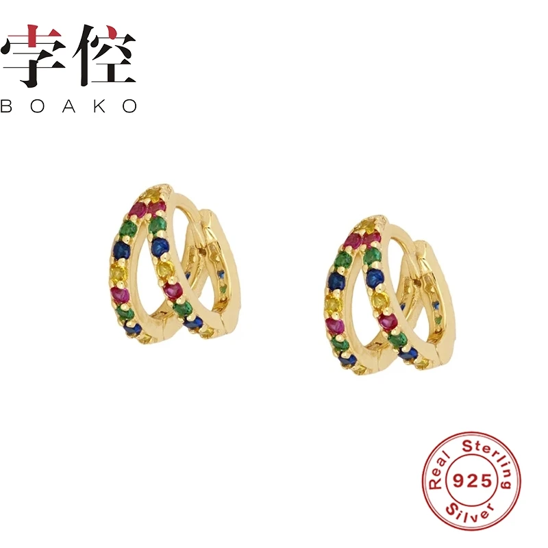 

BOAKO Double Color Diamond Earrings Hoops 925 Sterling Silver Earrings For Women Zircon Earring Silver Jewelry Brincos