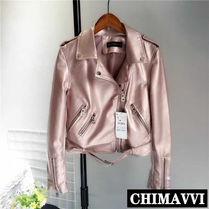 

Women Metal Bright Leather Jacket Spring and Autumn Fashion Motorcycle Short Pu Leather Jacket Lady's Slim Leather Coat Outwear