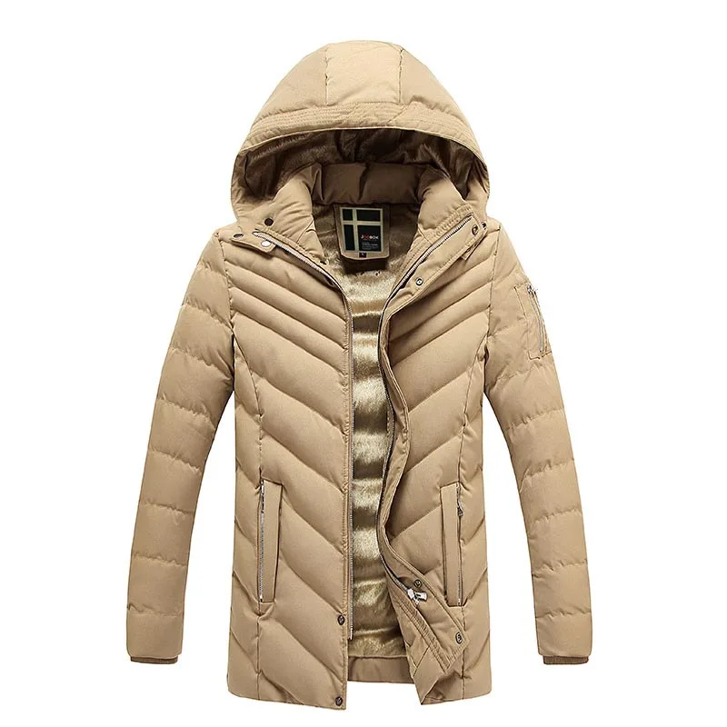 Осенне зимние мужские парки плотное теплое хлопковое пальто однотонная