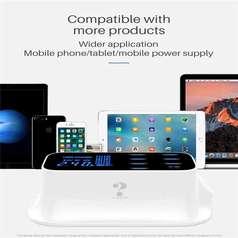 PD 18W type-C+ 2.4A 7 USB Smart Digital power светодиодный экран зарядное устройство Быстрая зарядка телефон зарядное устройство адаптер питания для Iphone для Ipad
