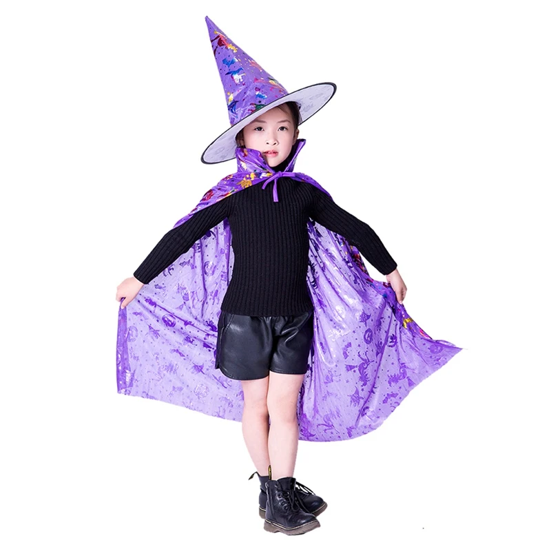 Маскарадный костюм волшебник, ведьма; плащ; накидка; халат с капюшоном для показательные Halloweens От 2 до 14 лет Хэллоуин Детский костюм для детей