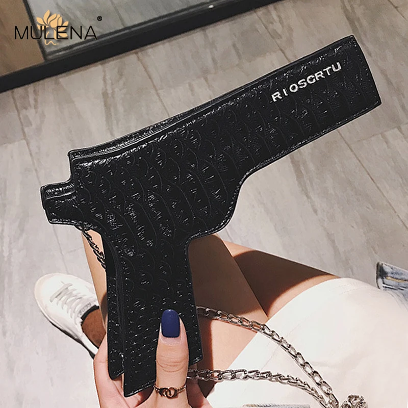 

Fashion 3D Gun Shape Crossbody Bags Women Cute Cartoon Metallic Chains Messenger Bags For Ladies Luxury Mini Shoulder Bag Female