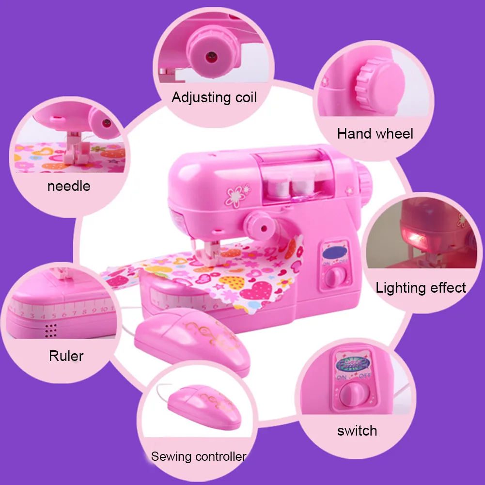 Mini Sewing Machine Toy Portable Hand-held Clothes Sewing Machine DIY Play  House Toy For Children Kids Mini Furniture Toy