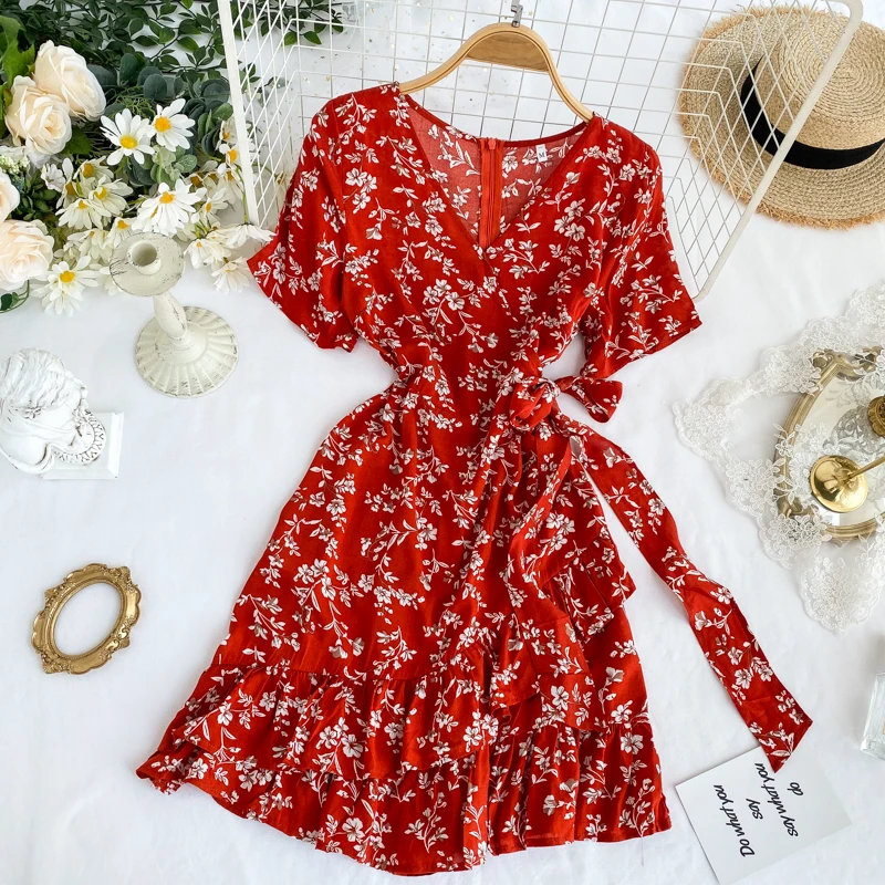 Ins популярное женское платье с принтом, новинка, сексуальный v-образный вырез, высокая талия, элегантное, Vestidos Verano K386