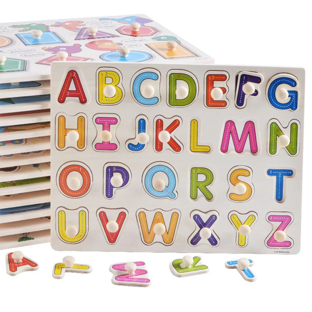 Letter Children Educational Toy Fun Brain Teaser Gift Baby Number Cartoon Wooden Hand Grab Board Vehicle Preschool Enlightenment - Цвет: A102