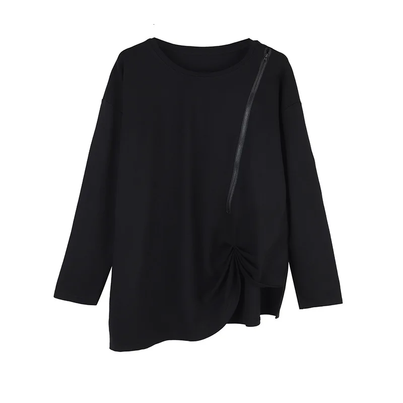 long sleeve T black Модная новинка; сезон осень-зима; Женская мода; стиль; асимметричный пуловер на молнии с круглым вырезом; толстовка; WJ55111L - Цвет: long sleeve T black