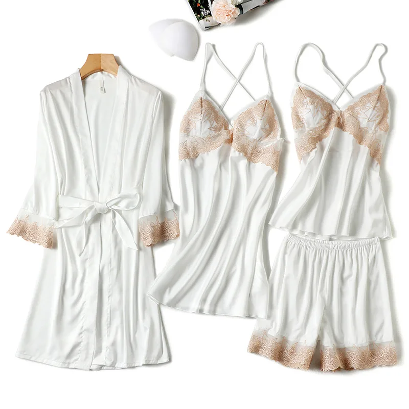 

Пижамный комплект женский кружевной с V-образным вырезом, 4 предмета