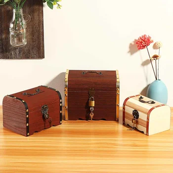 

3 Sizes 3 Types Lock Vintage Wooden Storage Box Jewelry Treasure Pearl Necklace Display Organizer Holder
