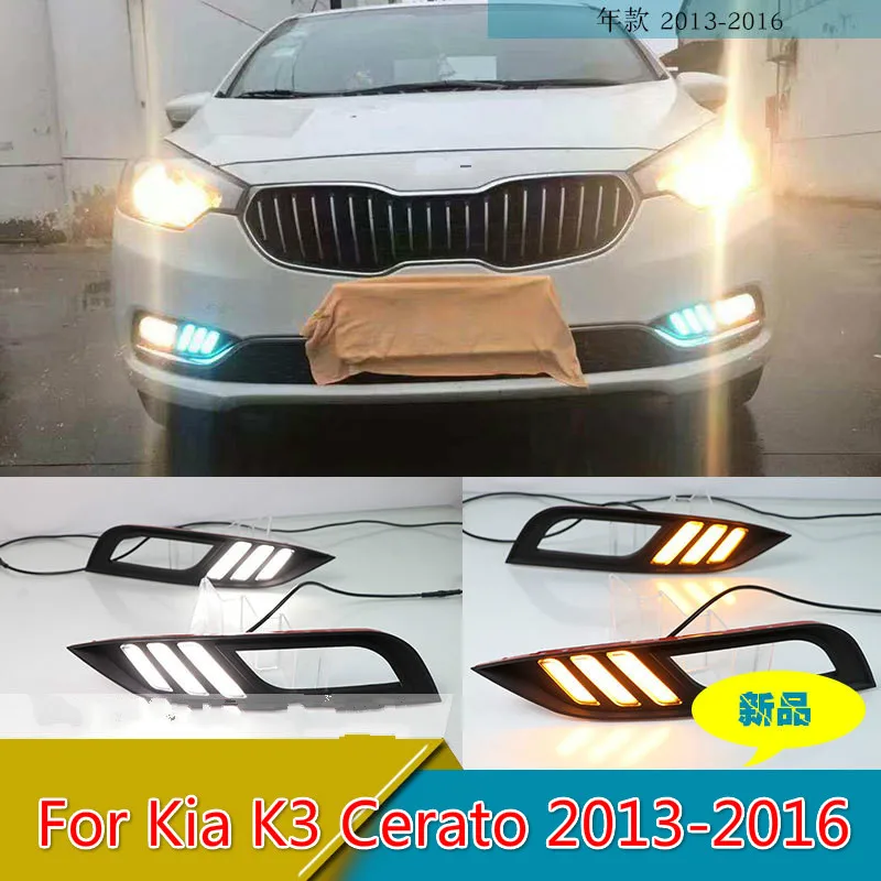 

CSGJMY Led Daytime Running Lights DRL fog lamp cover with Yellow Turning Signal Function For Kia K3 Cerato 2013 2014 2015 2016