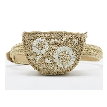 

Straw waist bag with floral motif for men and women, can be mounted with mobile phone keys, grass bag for women Belt bag
