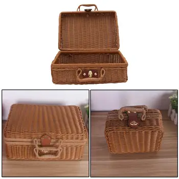 

Travel Picnic Basket Handmade Wicker Storage Case Vintage Suitcase Props Box Weave Bamboo Boxes Outdoor Rattan Organizer