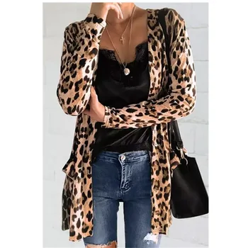 

2020 Brand Leopard Elegant Coat Women Spring Autumn Warm Soft Jacket Female Print Overcoat Cardigan Casual Young Lady Outerwear