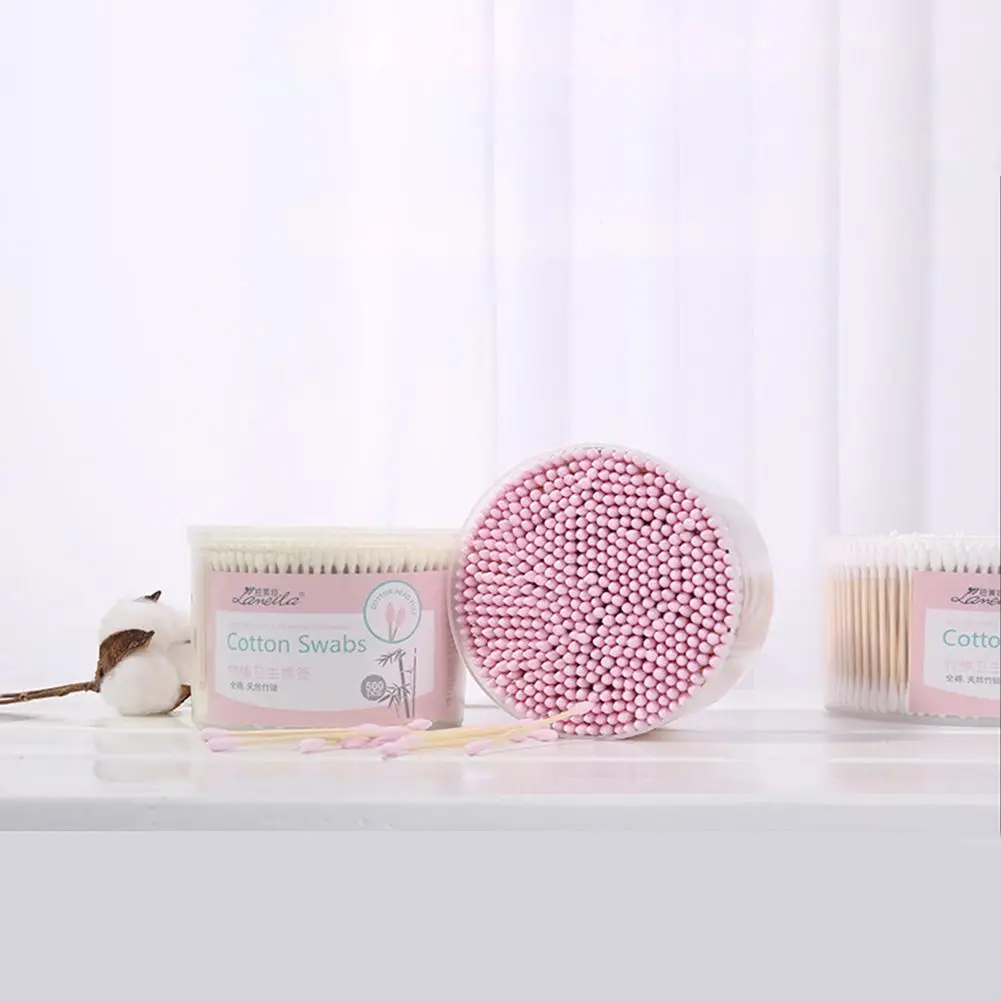 MeterMall 500Pcs Double Head Cotton Swab Bamboo Cotton Swab Wood Sticks Disposable Buds Cotton For Makeup Nose Ears Cleaning