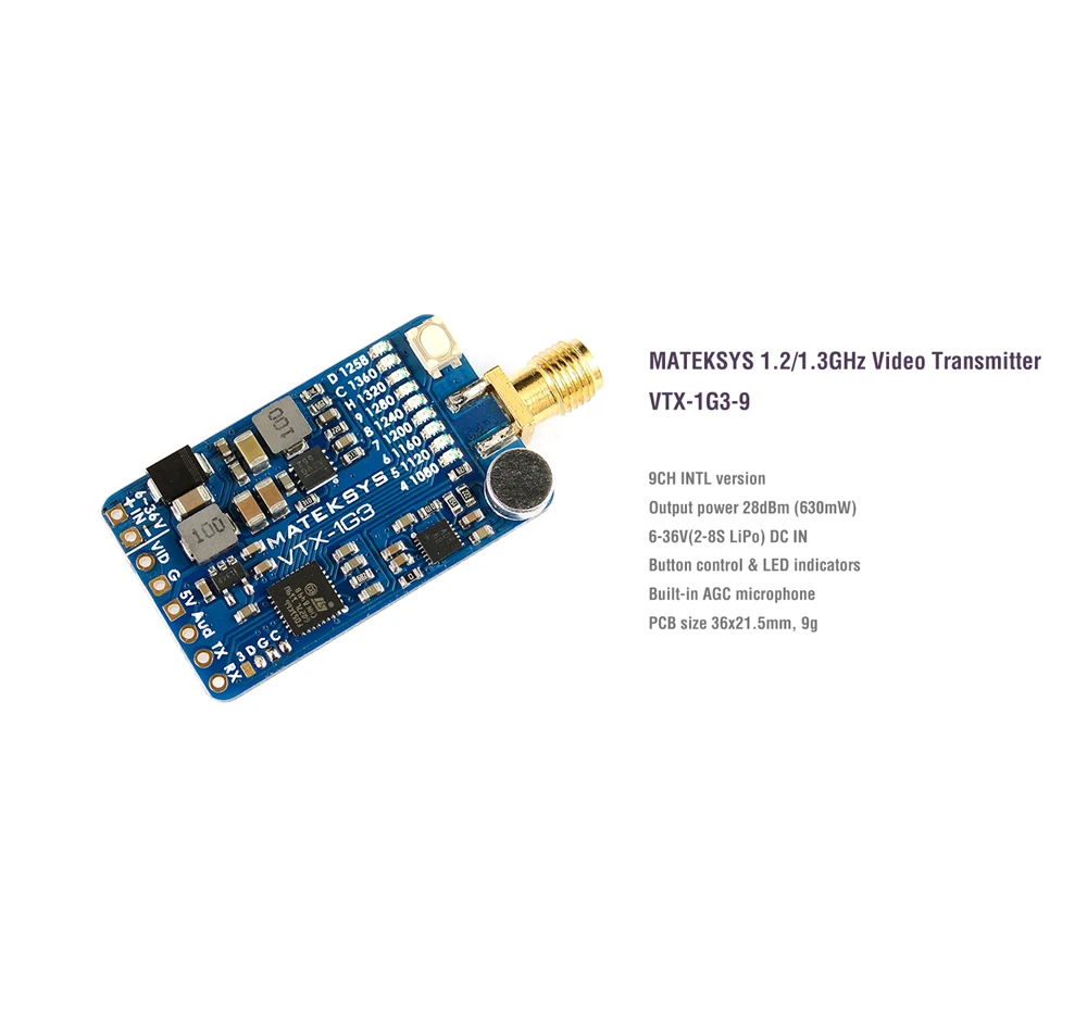MATEKSYS VTX-1G3-9 1,2 Ghz 1,3 Ghz 9CH Международная INTL версия FPV видео передатчик для радиоуправляемого дрона очки монитор