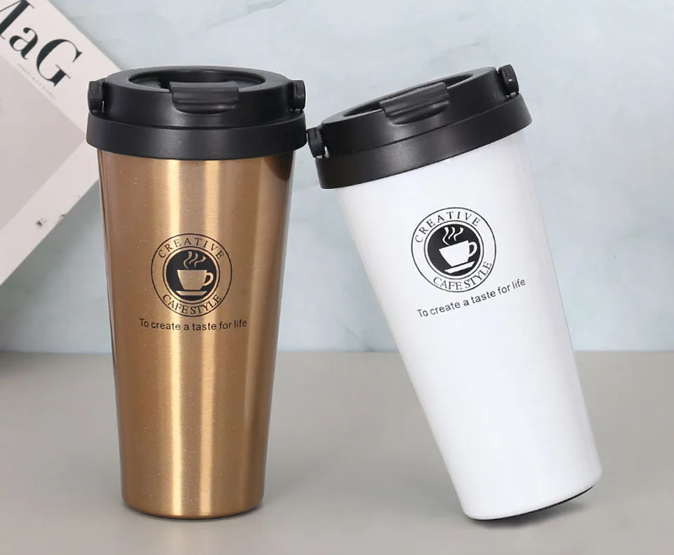 500Ml Insulated Mug Cup Pattern Leak-Proof Stainless Steel Vacuum Coffee Cup For Travel
