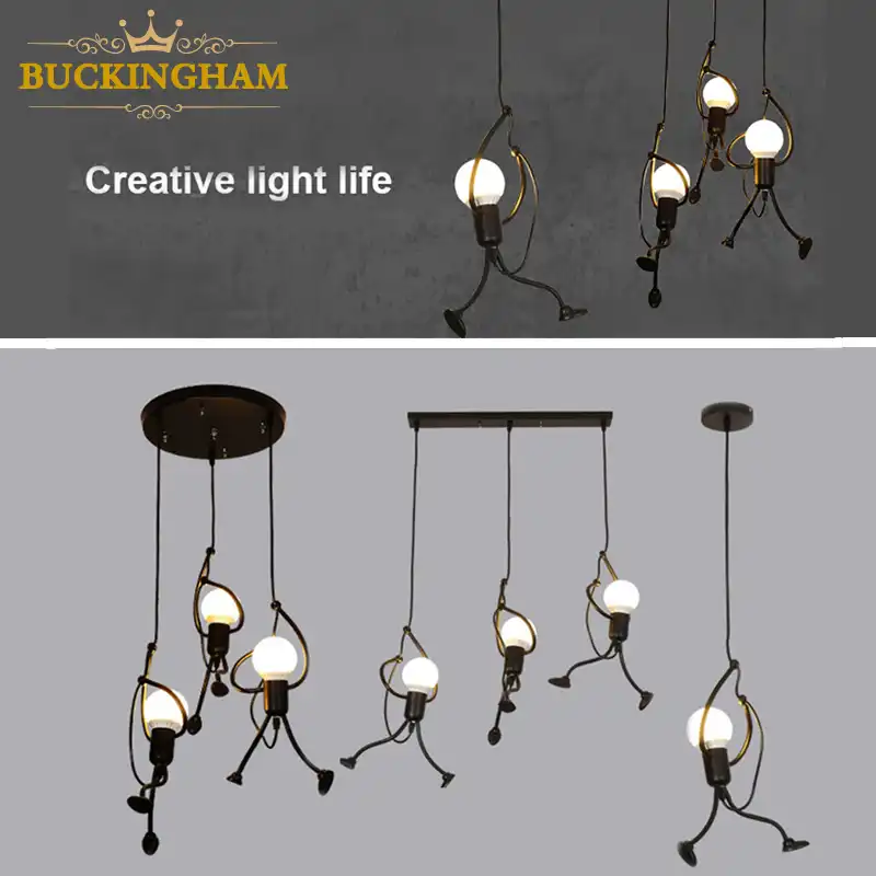 Lampes Modernes A Suspension En Fer Luminaires En Forme D Hommes Grimpeurs Avec Cordon Metallique Pour Chambre D Enfants Aliexpress