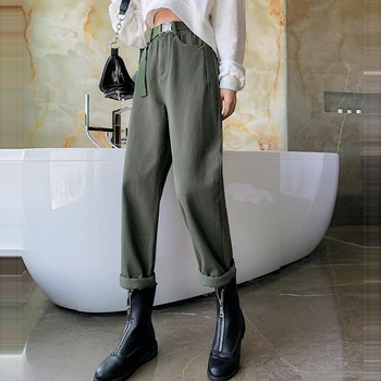 

New Arrival Autumn Korea Fashion Women High Waist Casual Pants 100% Cotton Denim Loose Harem Pants Female Trousers S346