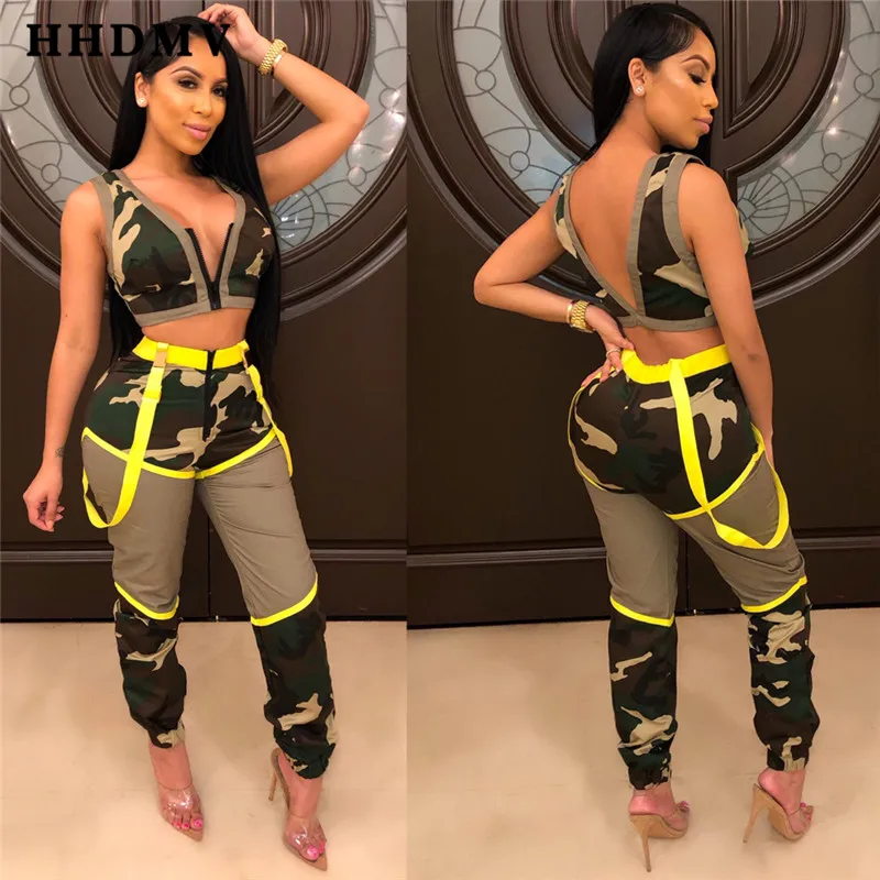 HHDMV Мода с v-образным вырезом две детали с принтом наборы Bodycon бинты летние наряды без рукавов сексуальные ночной клуб из двух частей TY7052
