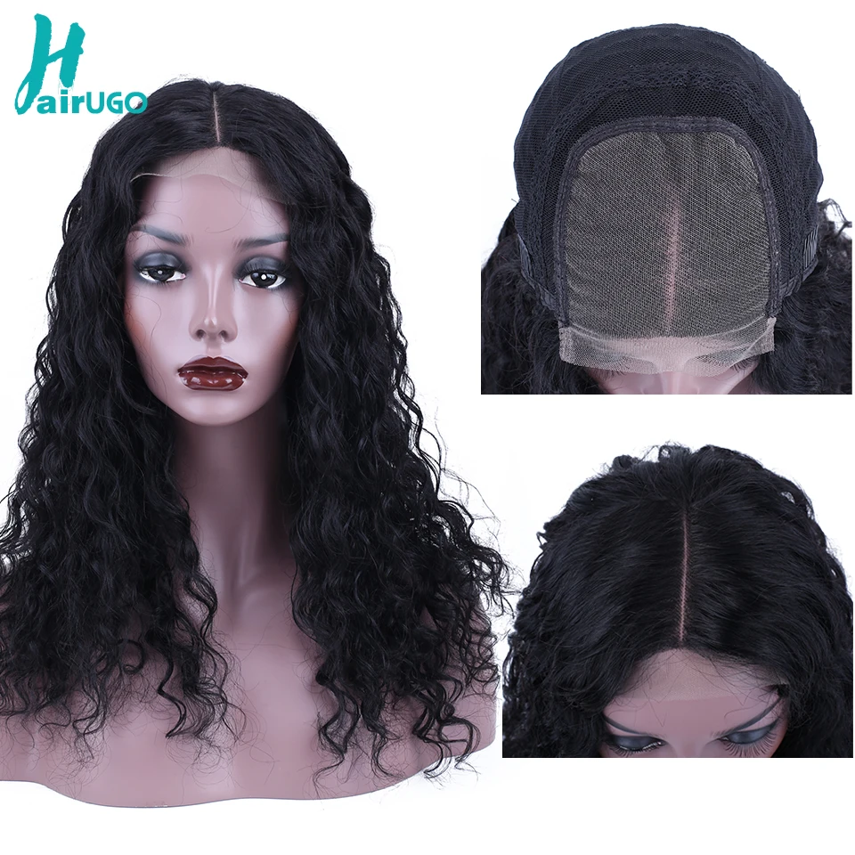 

HairUGo 4*4 Lace Closure Human Hair Wig Deep Wave 13*(5*1) Preplucke Hairline Lace Wig For Women Pre Plucked Peruvian Remy 150%