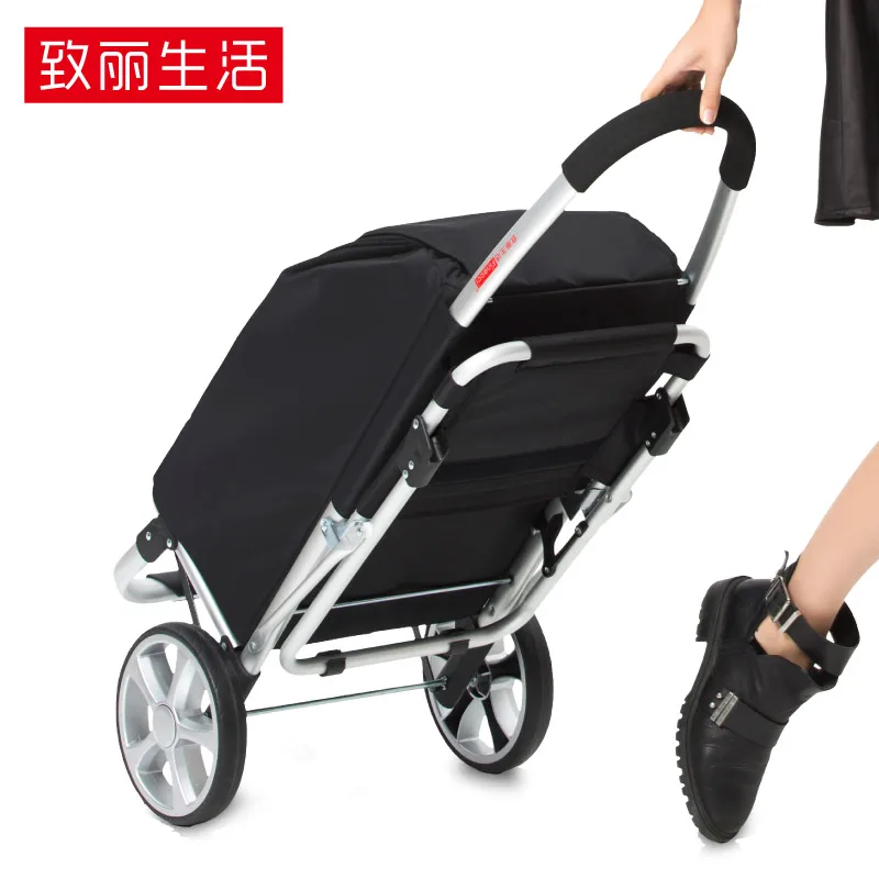  Zhili Life with Seat Stool Shopping Cart Old Man Buy Food Cart Small Pull Cart Foldable Trolley Car