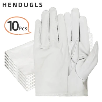 

HENDUGLS 10pcs Men's Safety Protective Working Leather Glove White White Cowhide Gardening Gloves wholesale Free Shipping 130BN