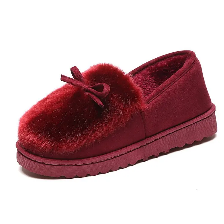 Модные зимние женские тапочки с мехом; Домашние уличные повседневные теплые тапочки; женская хлопковая зимняя обувь; - Цвет: Красный