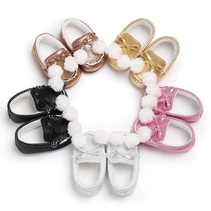 

Haiya Winter Baby Girls plus Velvet Pom Pom Warm Soft-Sole Babies' Toddler Shoes Support