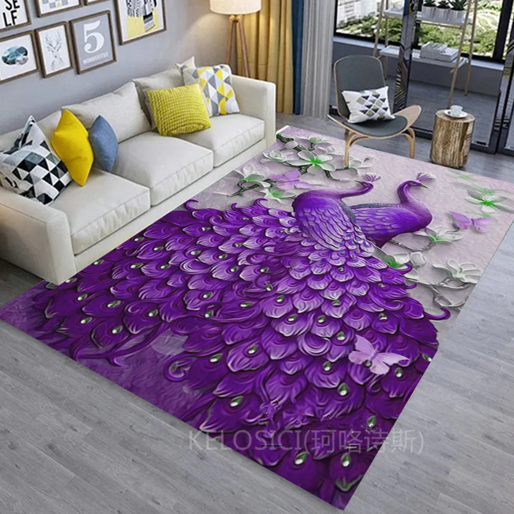 

Creative Peacock 3D Printed Carpets for Living room Bedroom Area Rug Hallway Doormat Bathroom Kitchen Absorb Water Anti-Slip Mat