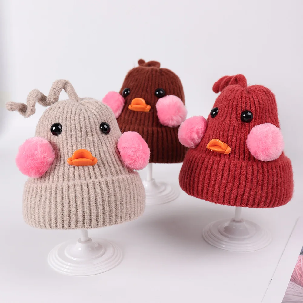 Милая курица, шапки для маленьких мальчиков и девочек, зимняя шапка с рисунком для детей ясельного возраста, теплая вязаная Круглая Шапочка, детские вязаные шарики, шапка s