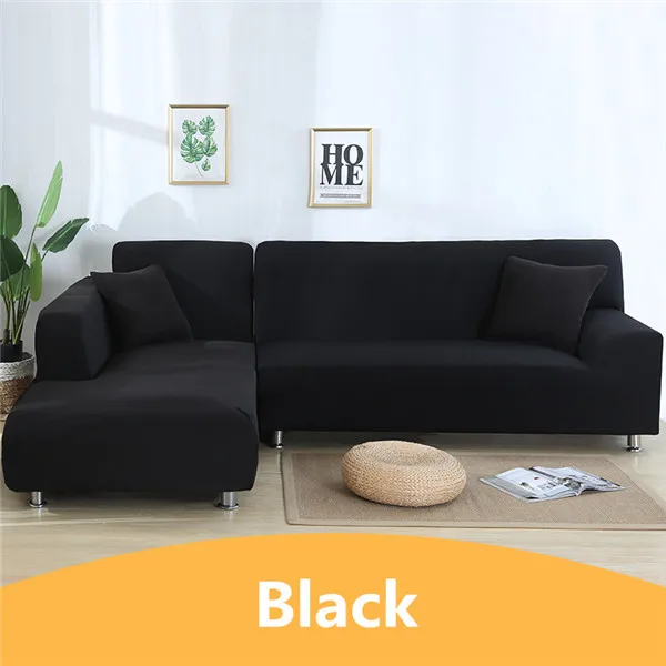 Black Одноцветные Угловые чехлы для диванов для гостиной, эластичные секционные чехлы из спандекса, чехлы для дивана, Стрейчевые диванные полотенца - Цвет: Black