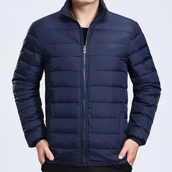 

Plus Size Men Winter Long Sleeve Stand Collar Zip Pockets Warm Down Jacket Coat Solid color winter warm down jacket for men
