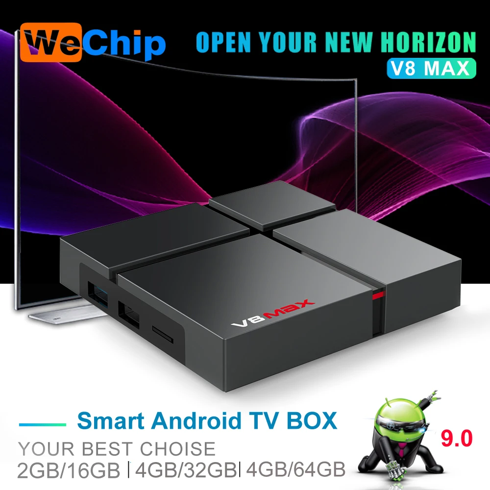 Wechip V8 Max Smart Android 9.0 TV Box Amlogic S905X2 LPDDR3 Wifi Wireless Set Top Box 4GB RAM 4K HD YouTube Media Player TVBOX