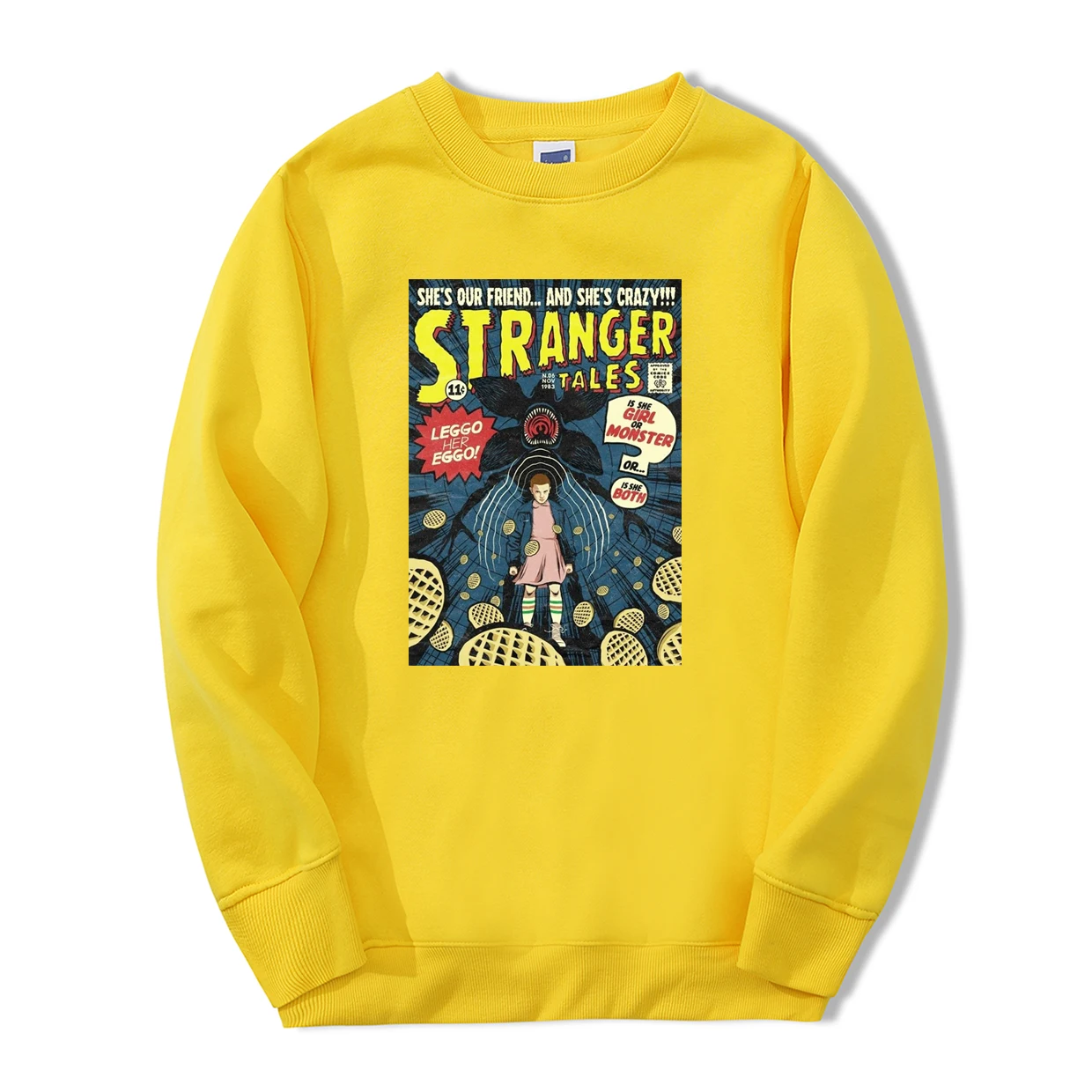 Новинка, модные толстовки с принтом, Мужская теплая спортивная одежда Eleven Girl Stranger Things tv Show, повседневный спортивный костюм в стиле хип-хоп - Цвет: Yellow