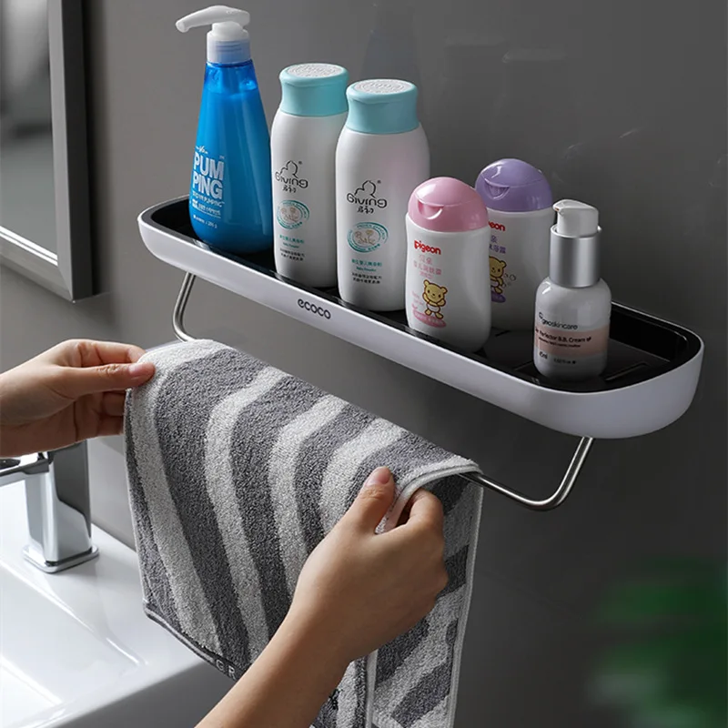 ECOCO Bathroom Shelf Storage Rack Holder Wall Mounted Shampoo Spices Shower Organizer Bathroom Accessories with Towel Bar storage rack bathroom shelf bathroom shelf rack bathroom storage rack wall shelf organizer wall shelf
