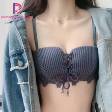 Drawstring Strapless Push Up Bras For Small Breasts Women Invisible Backless Sexy Bra Lace Underwear Wireless Lingerie Japanese