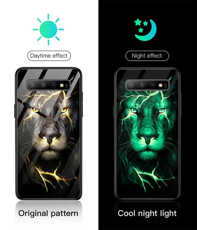 Лев Феникс волка тигра чехол в виде светящегося стекла для samsung Galaxy S10 e 5G S9 S8 Plus Note 8 9 10 Pro Роскошный чехол для телефона Funda