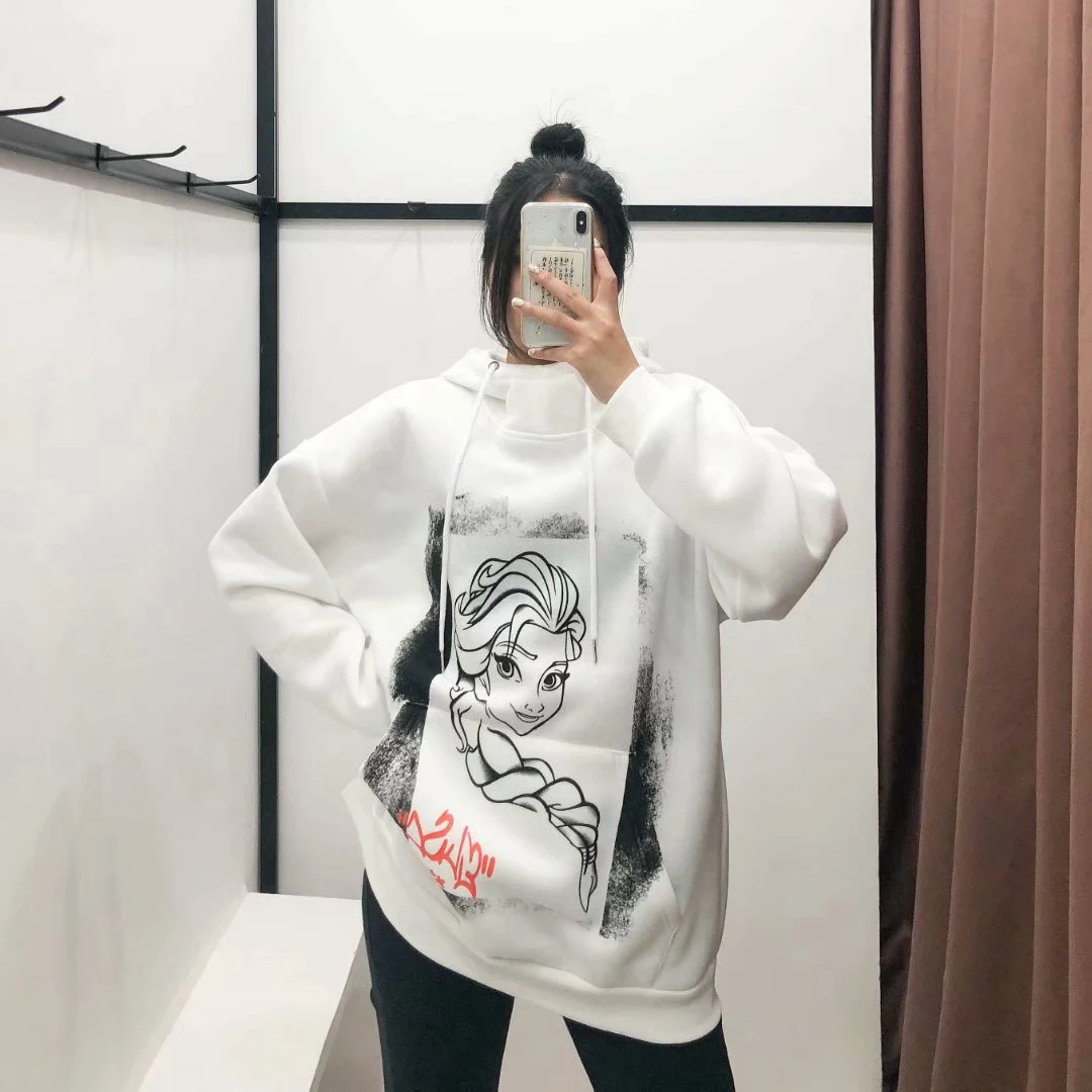 Толстовка с принтом принцессы Kawaii, новинка, женские белые свитшоты Kawaii, негабаритный пуловер в стиле Харадзюку, хип-хоп, толстовки, толстовка
