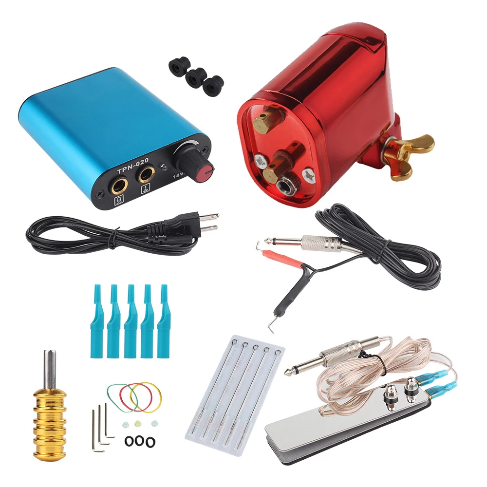 Tattoo Kit Titanium alloy Rotary Tattoo Machine Gun Set Permanent Makeup Tattoo Machine Sets Power Supply Tattoo Supplies - Цвет: red