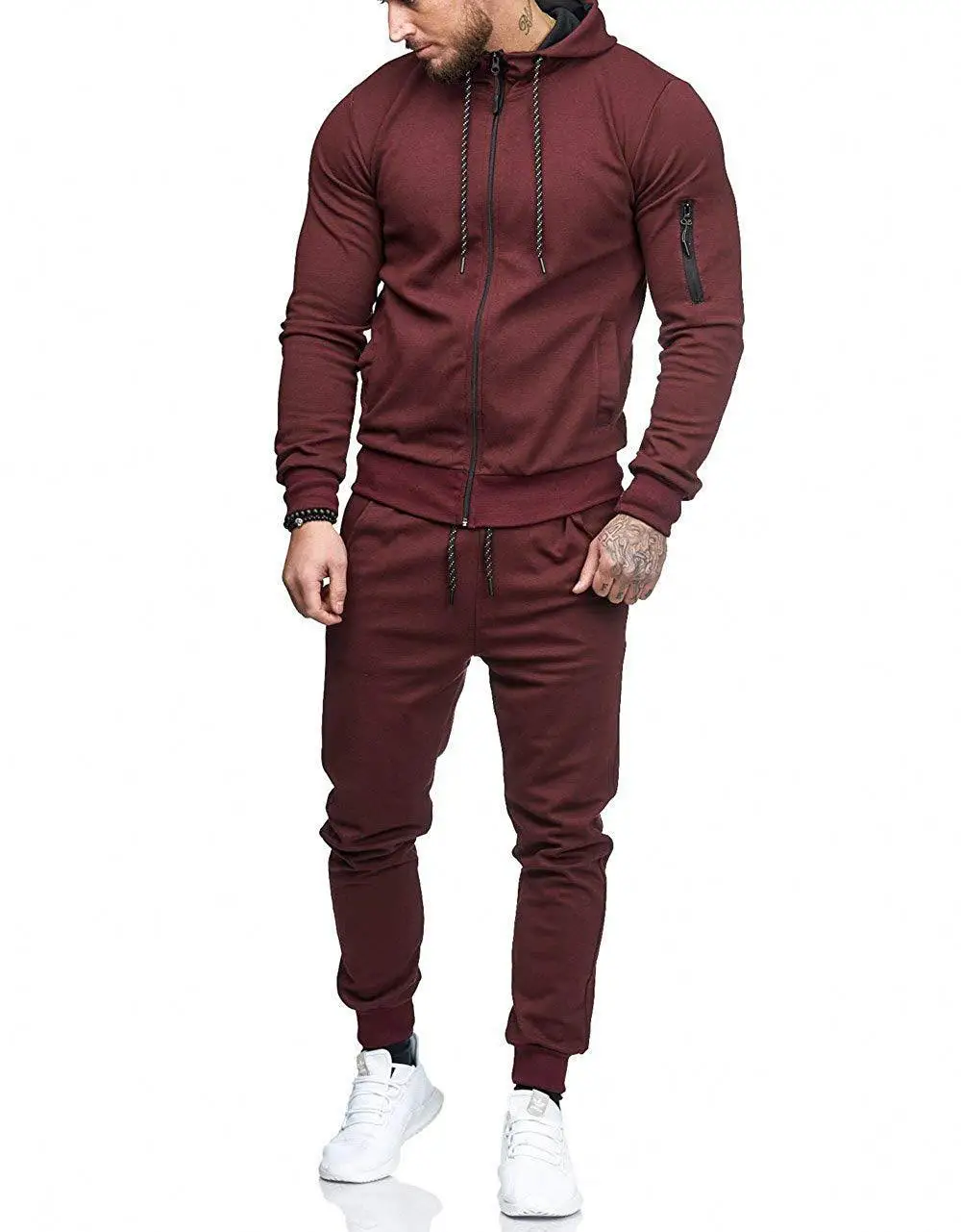 Popular Fashion Sport Style Plain Clothes with Zipper Hip-hop Sports Leisure Multi Colors M-3xl Sizes Fitness Men's Suit - Цвет: Бургундия