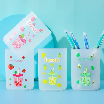 

1 Pcs Lovely Transparent Fruit Avocado Pen Holders Strawberry Milk Desk Organizer Stationery Pencil Stand School Office Supplies
