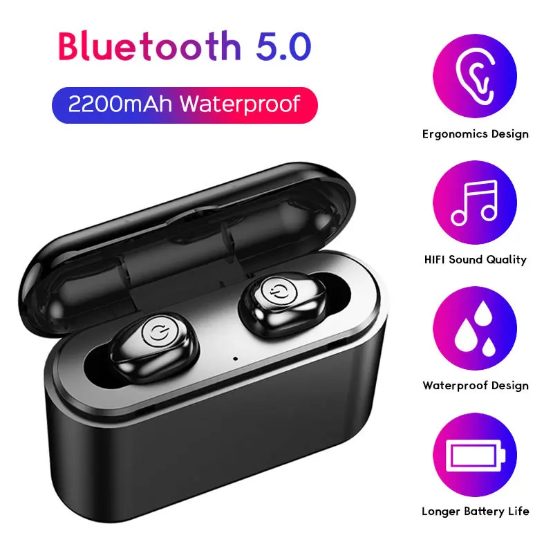 

bluetooth stereo earbuds TWS Wireless bluetooth Waterproof Headfrees with 2200mAh Power Bank Earphones Wireless Bluetooth 5.0