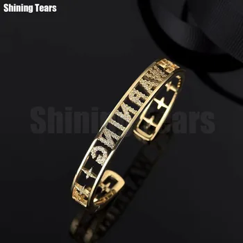 

Fashion Brand Women Bracelets & Carved Letter Inlaid With Zircon Hollow Open Bracelet Luxury Gold Jewelry for Wedding Women Gift