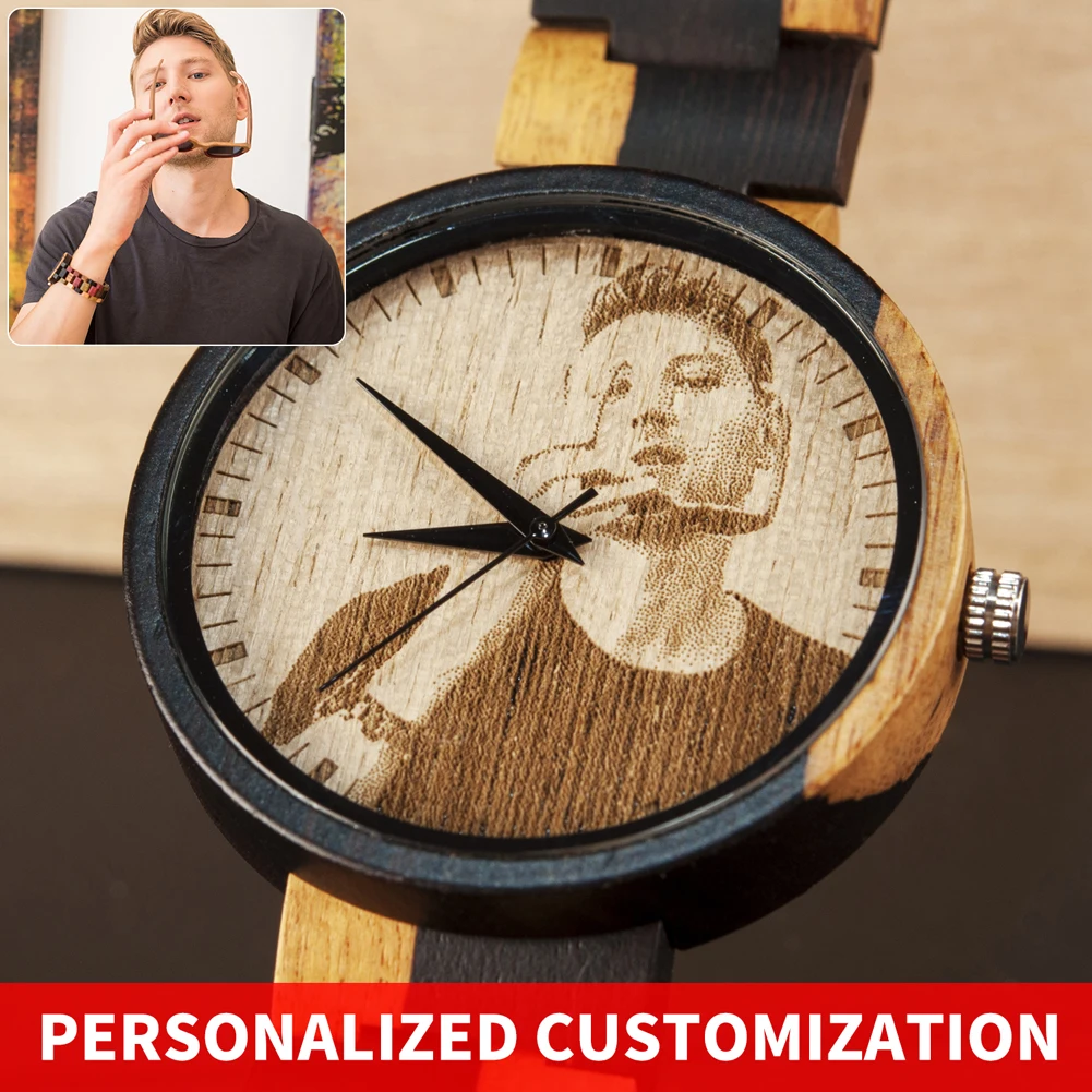 Personality Engraving Customize Watch Men BOBO BIRD Customers Photos Customization Wooden Watches Gift for Him fo reloj mujer