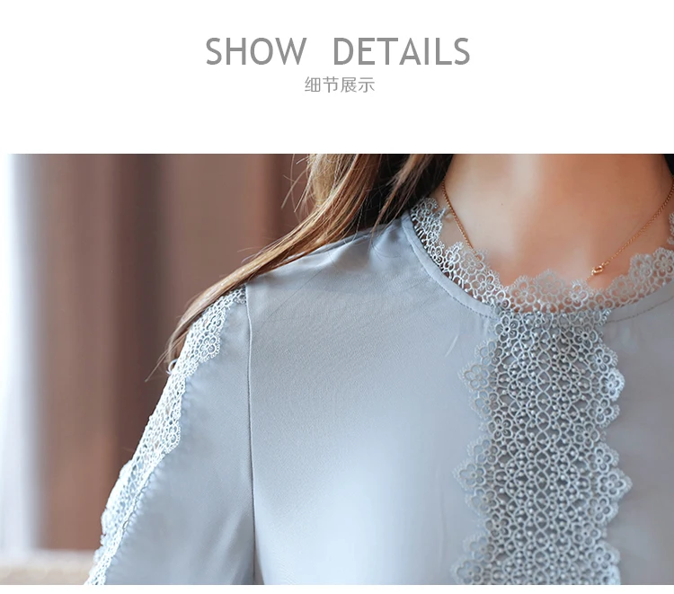ladies tops and blouses womens clothing Office Lady Solid long sleeve chiffon lace shirts womens tops and blouses 5966 50